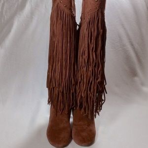 Genuine Leather Suede Fringe Studded Boots